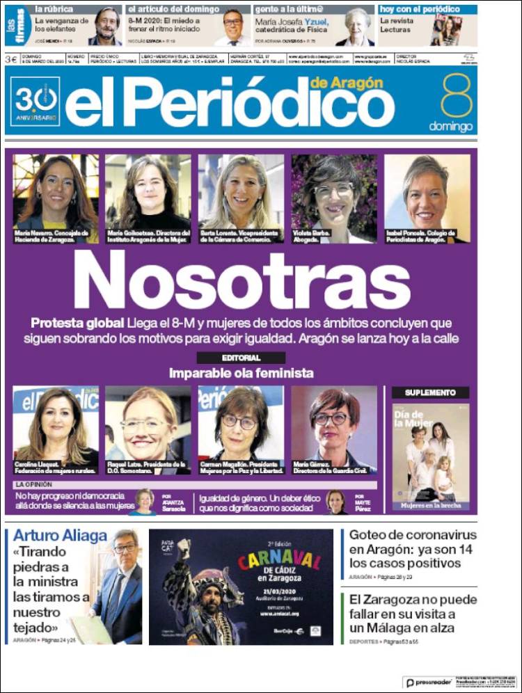 Portada de El Periódico de Aragón (España)