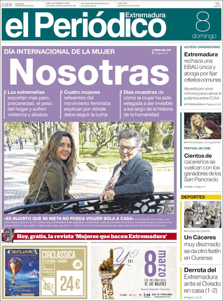 Portada de El Periódico de Extremadura (España)