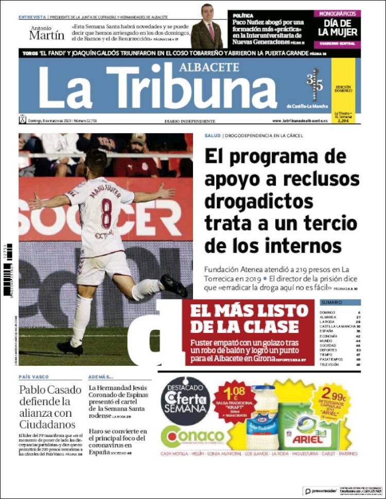 Portada de La Tribuna de Albacete (España)