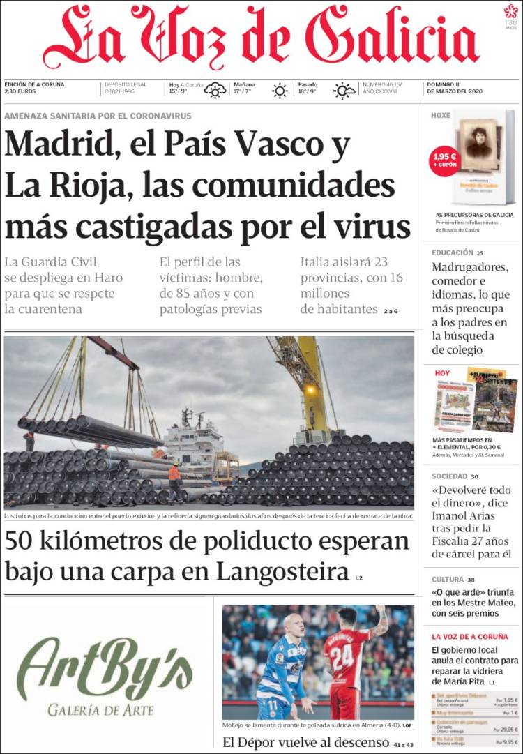 Portada de La Voz de Galicia (España)