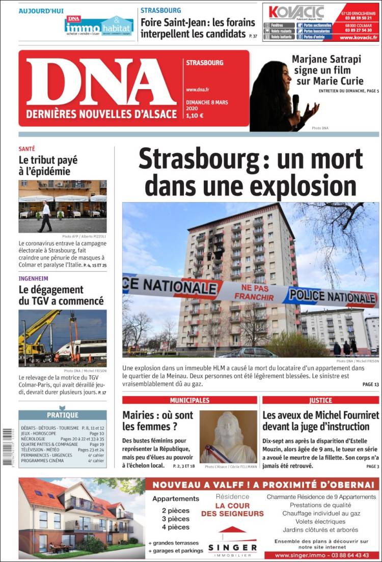 Portada de Les Dernières Nouvelles d'Alsace (France)
