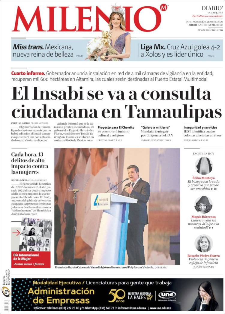 Portada de Milenio - Tamaulipas (México)