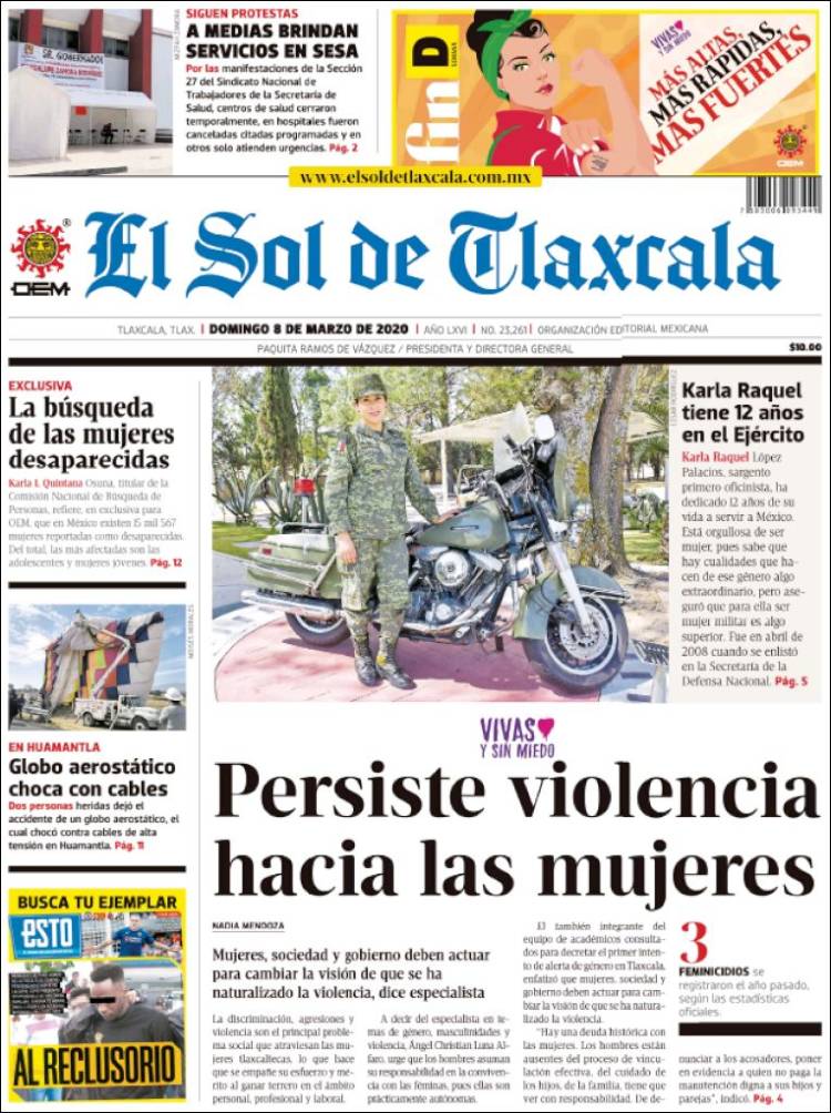 Portada de El Sol de Tlaxcala (México)