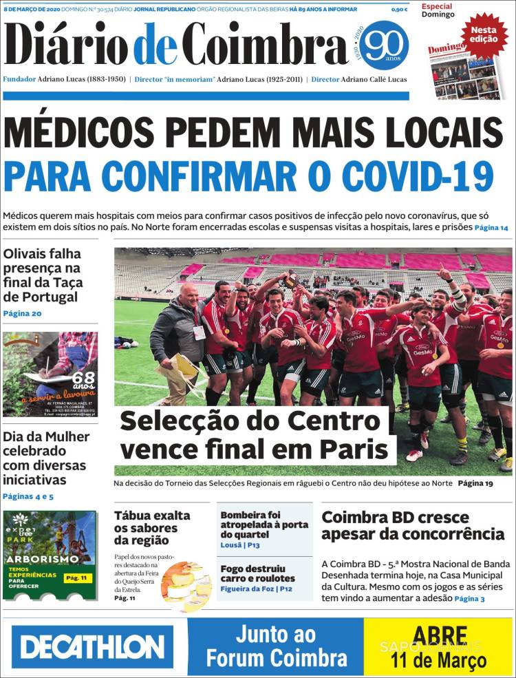 Portada de Diário de Coimbra (Portugal)