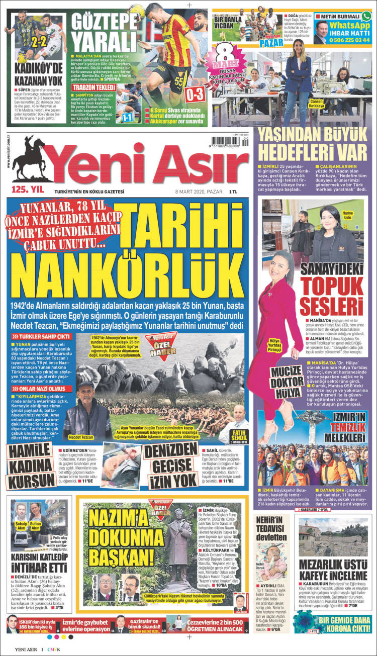 Portada de Yeni Asır (Turqu&iacute;a)