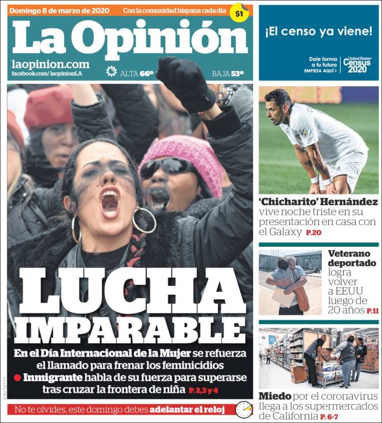 Portada de La Opinión (USA)