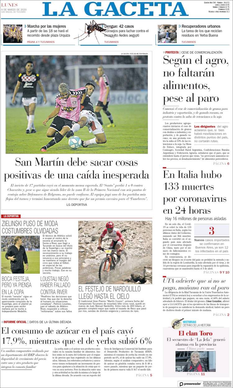 Portada de La Gaceta (Argentina)