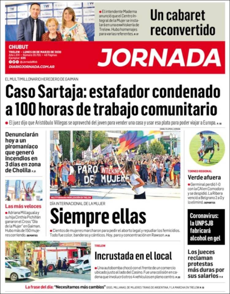 Portada de Diario Jornada en la Patagonia (Argentina)