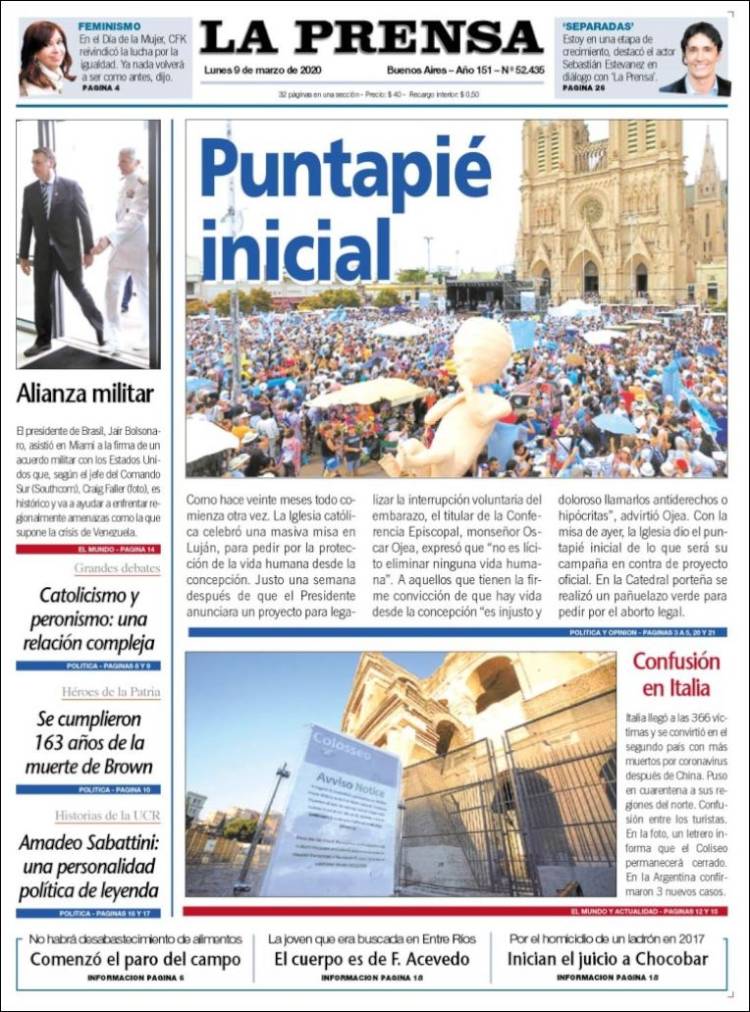 Portada de La Prensa (Argentina)