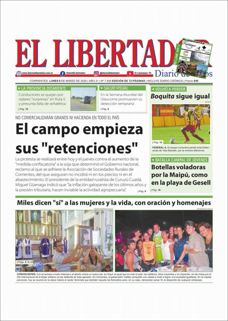 Portada de Diario El Libertador (Argentina)