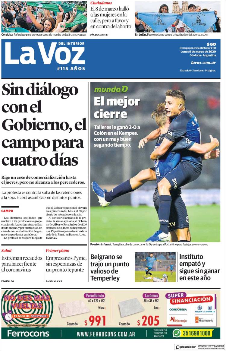 Portada de La Voz del Interior (Argentina)