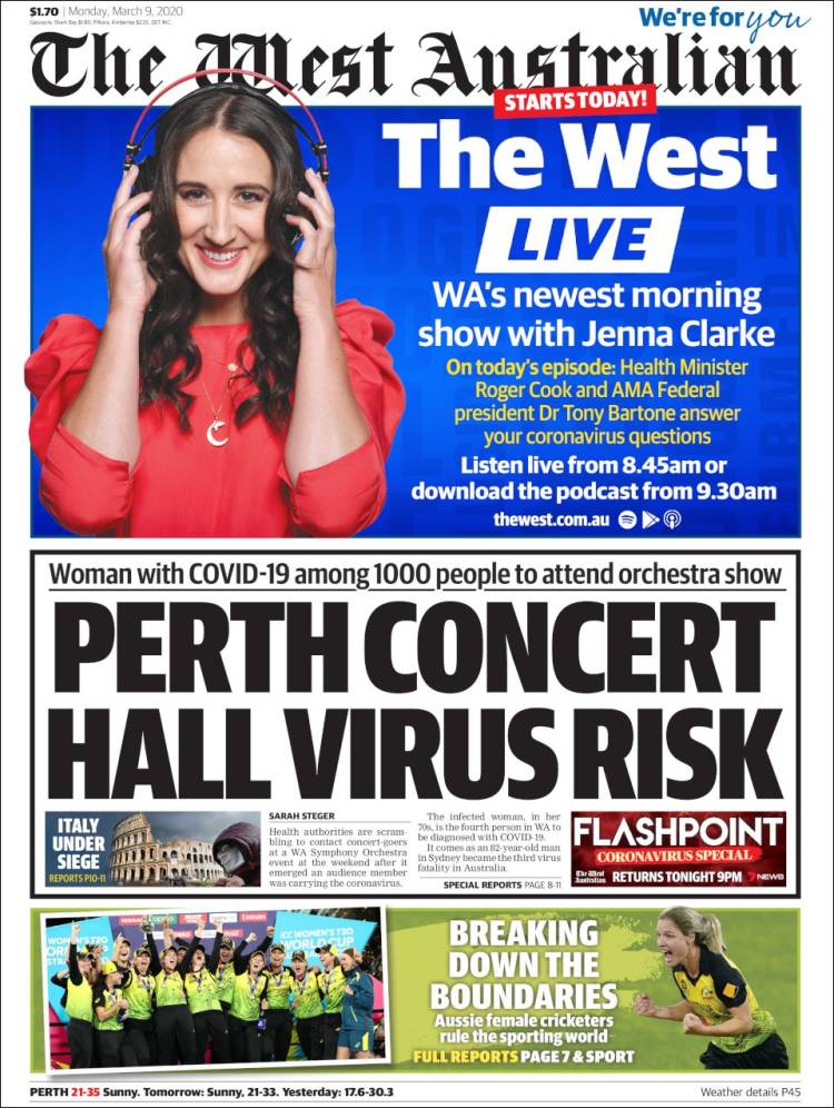 Portada de The West Australian (Australia)