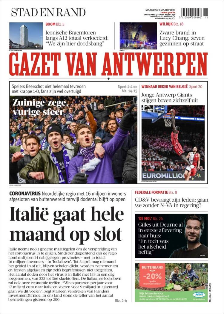 Portada de Gazet van Antwerpen (B&eacute;lgica)