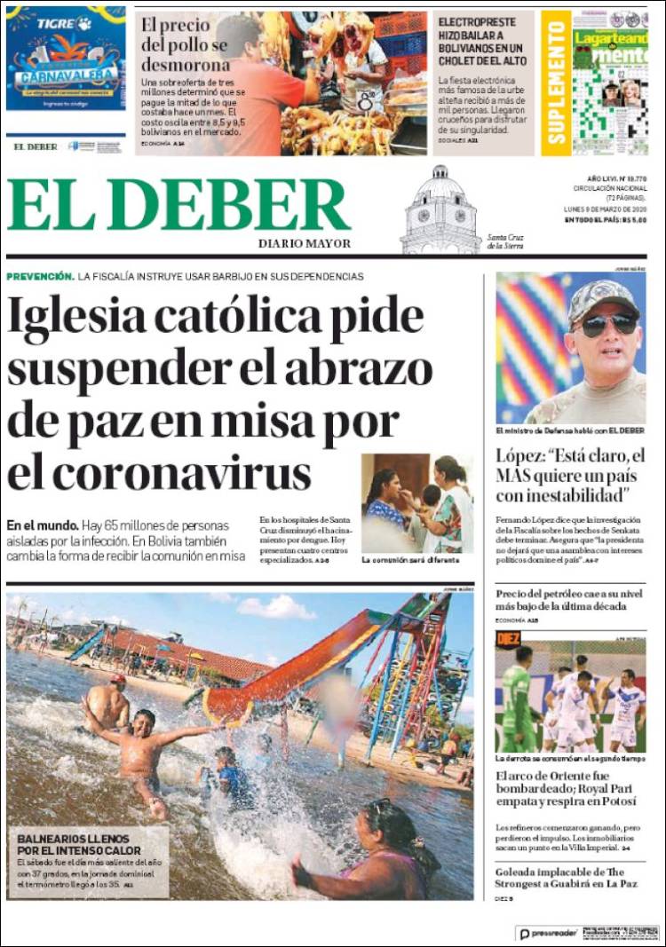 Portada de El Deber (Bolivia)