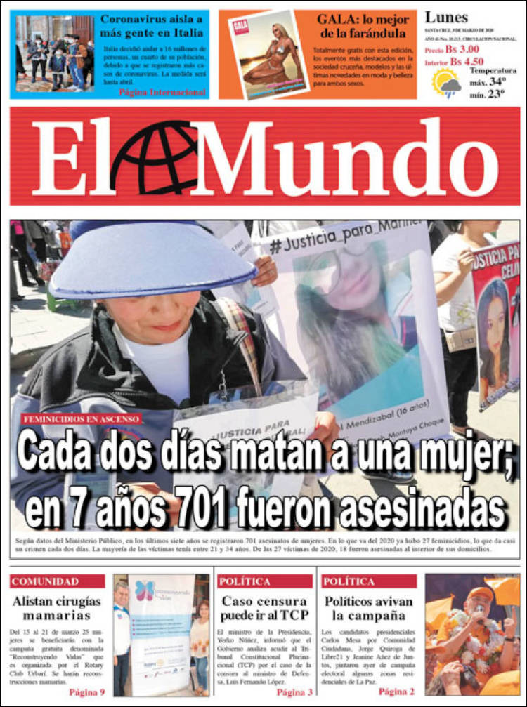 Portada de El Mundo (Bolivia)