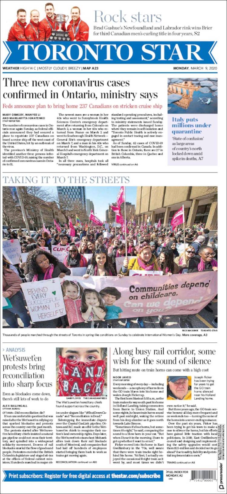 Portada de The Toronto Star (Canada)