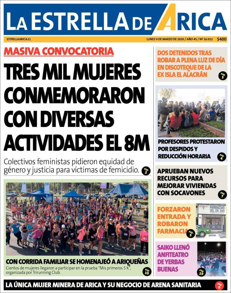 Portada de La Estrella de Arica (Chile)