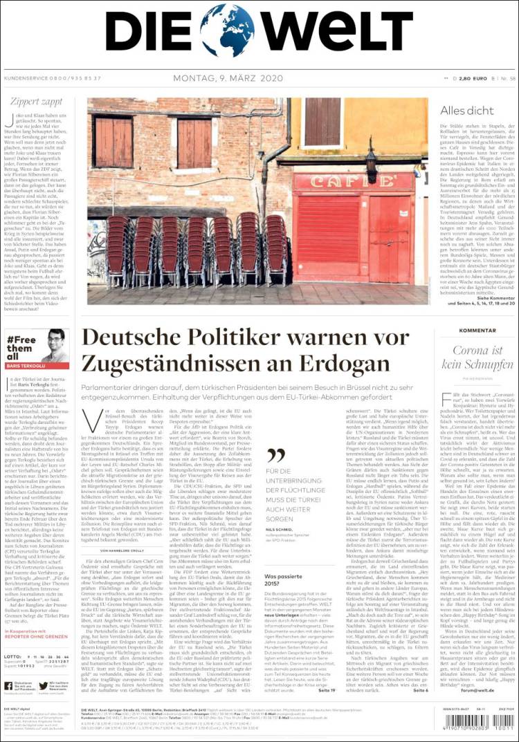 Portada de Die Welt (Alemania)
