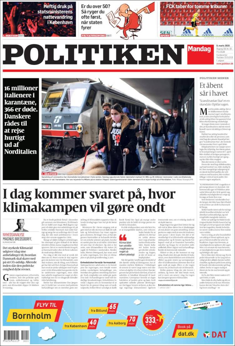 Portada de Politiken (Dinamarca)