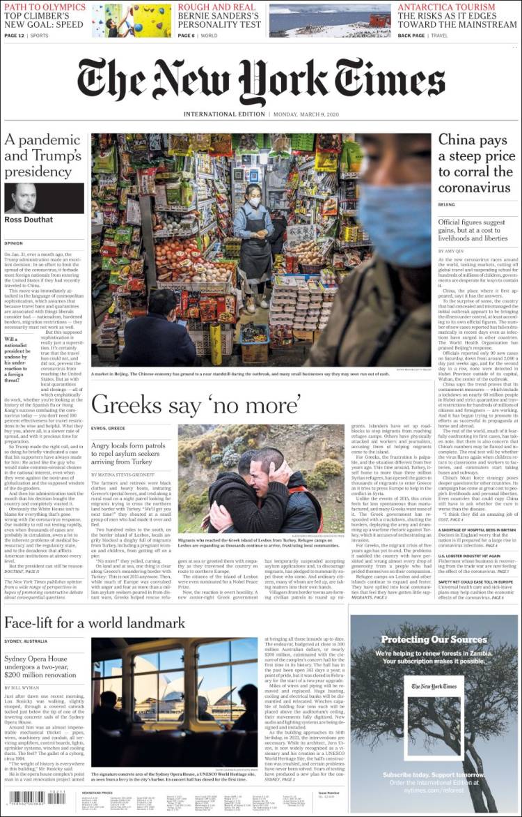 Portada de International New York Times (Europa)