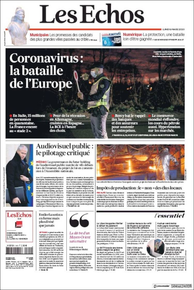 Portada de Les Echos (Francia)