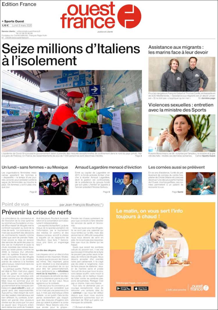 Portada de Ouest France (France)