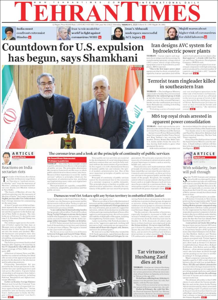 Portada de TehranTimes (Ir&aacute;n)