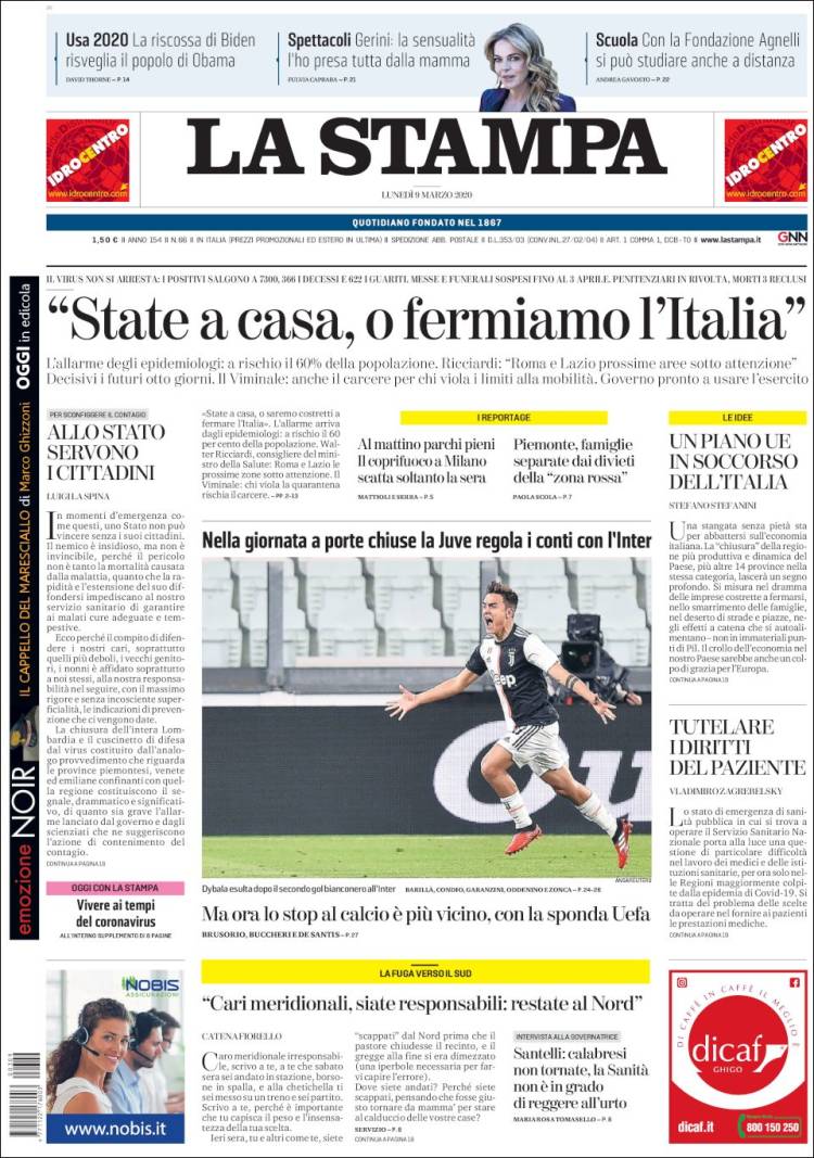 Portada de La Stampa (Italia)