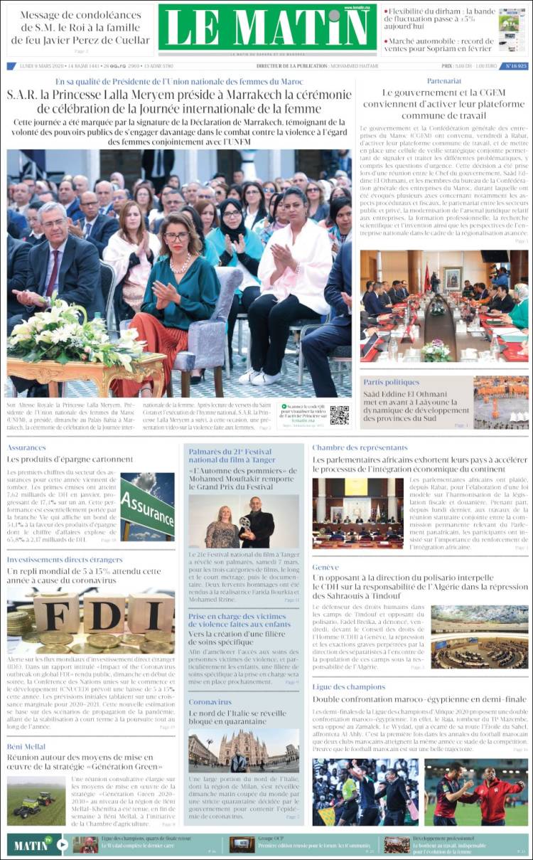 Portada de Le Matin (Marruecos)