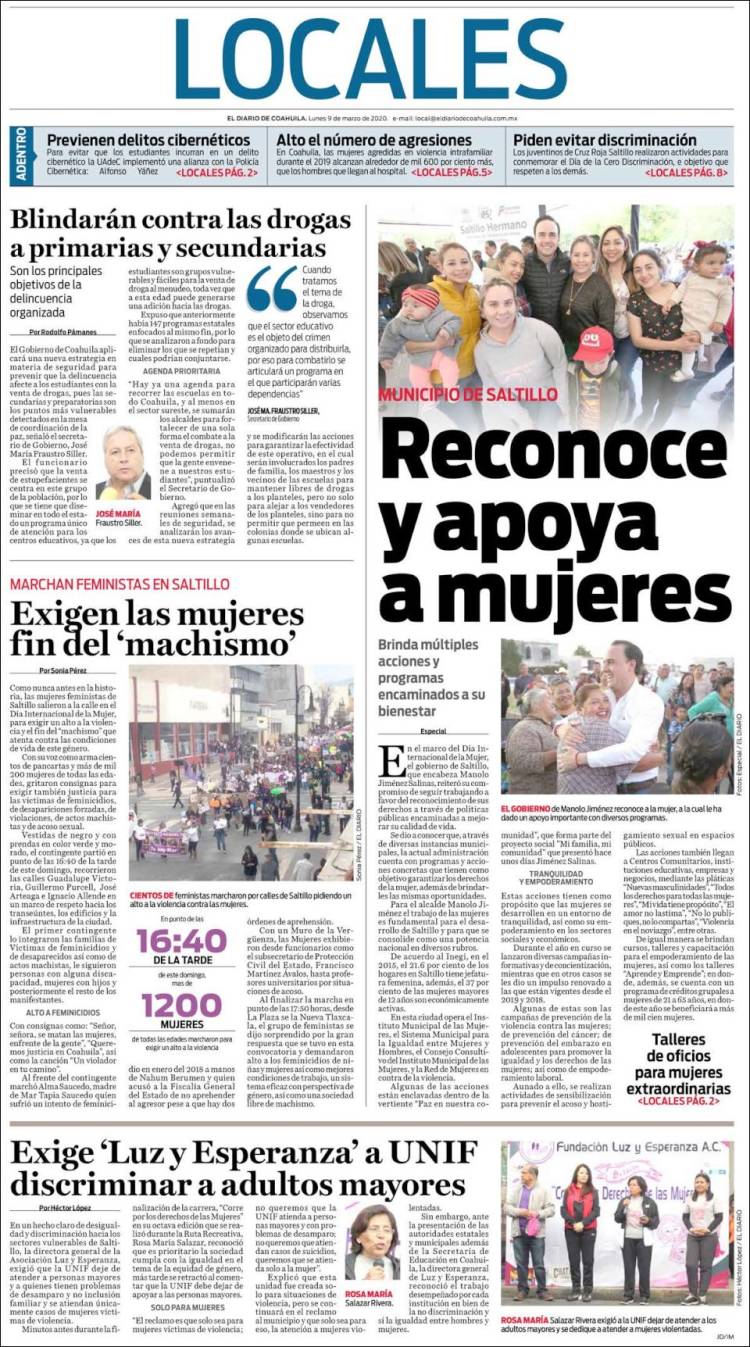 Portada de El Diario de Coahuila (México)