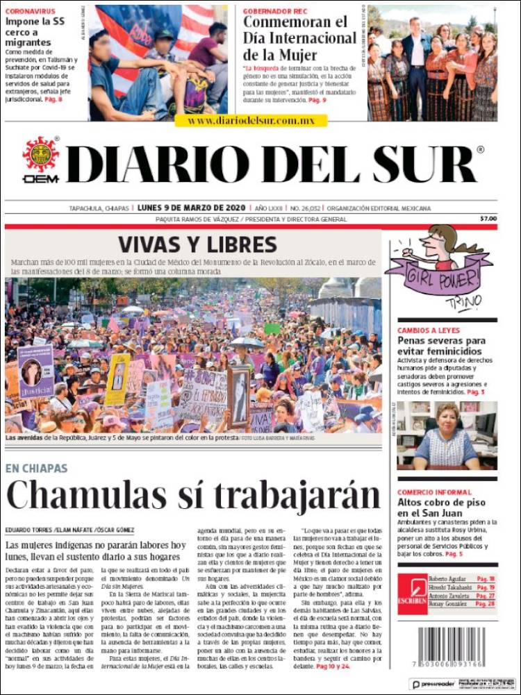 Portada de El Diario del Sur (México)