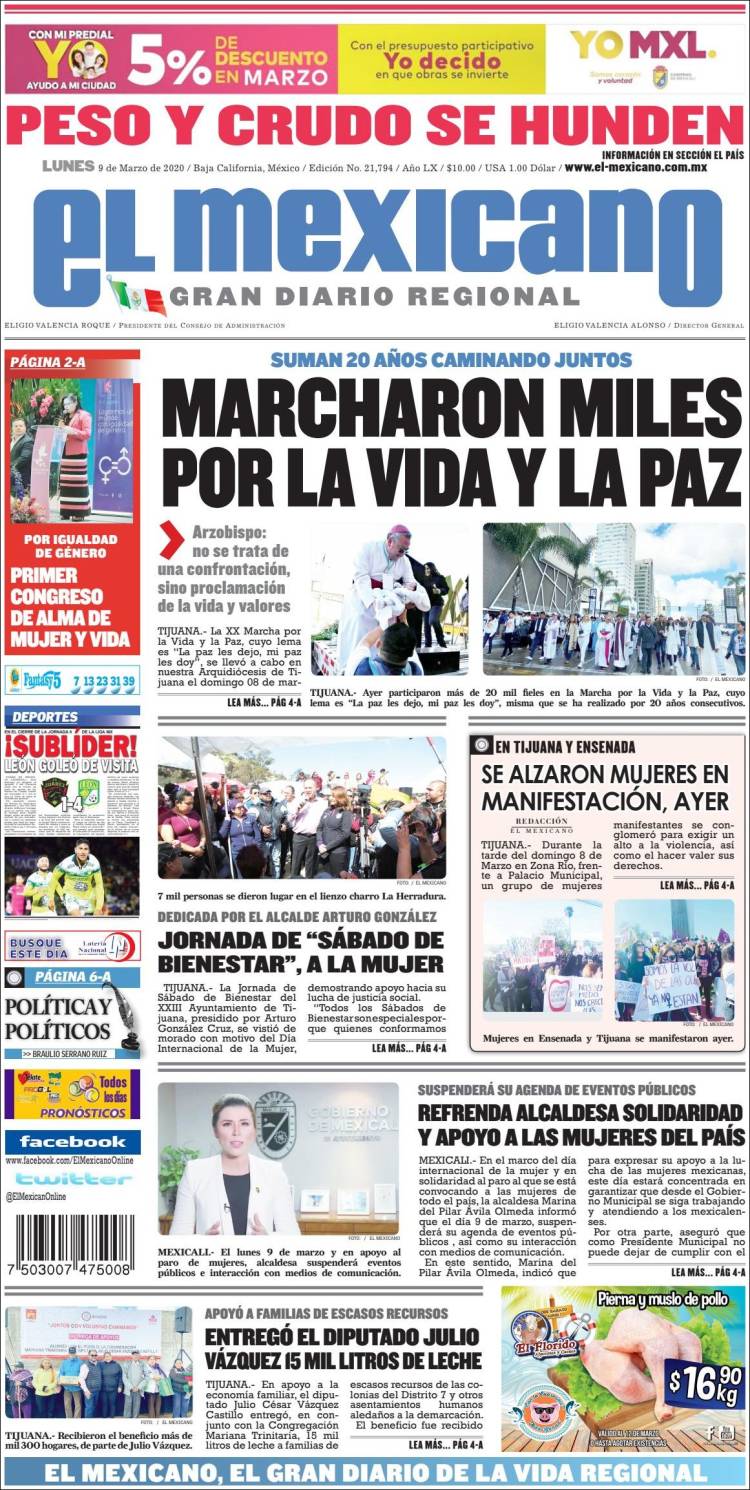 Portada de El Mexicano - El Gran Diario Regional (México)