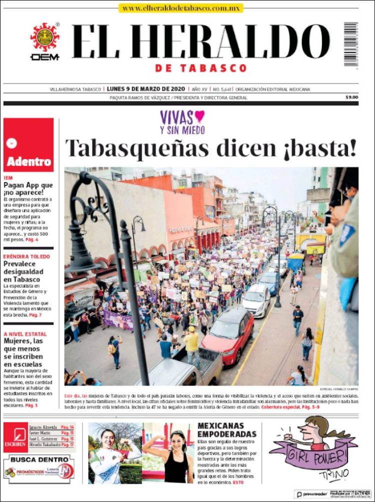 Portada de El Heraldo de Tabasco (México)