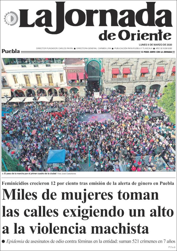 Portada de La Jornada de Oriente - Puebla (México)