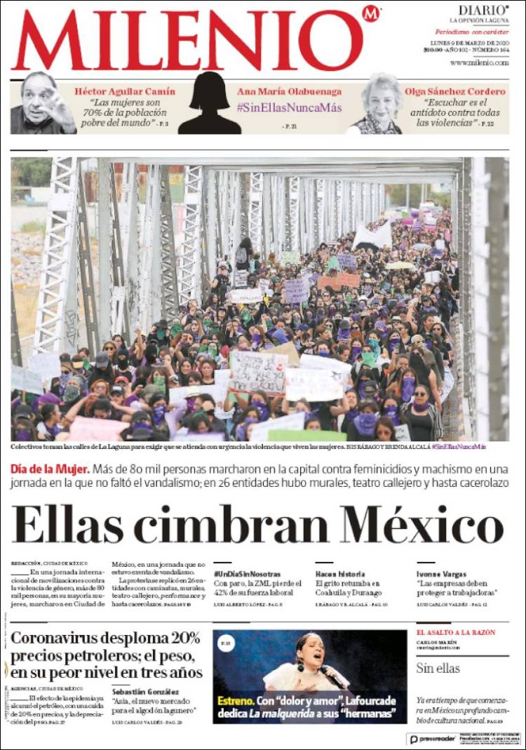 Portada de Milenio - Laguna (México)