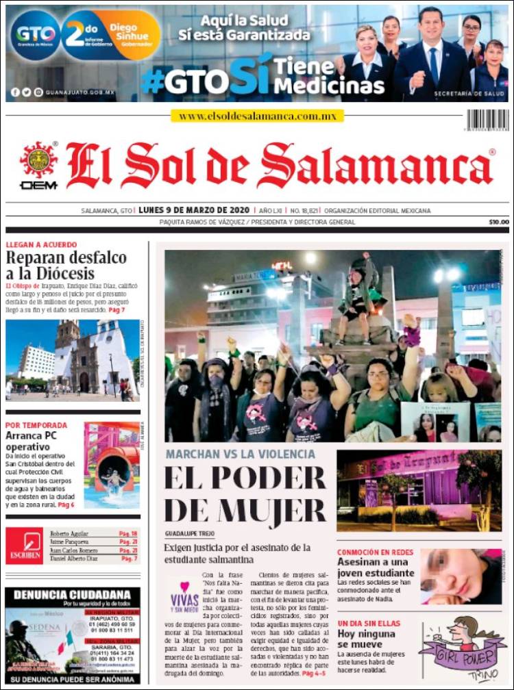 Portada de El Sol de Salamanca (México)