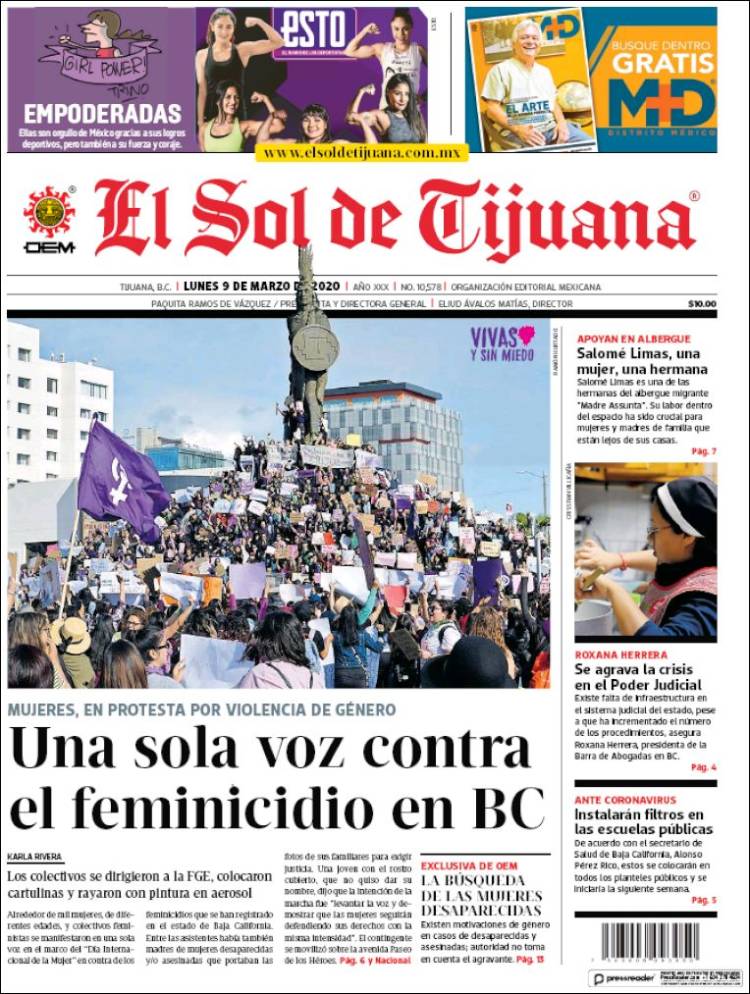 Portada de El Sol de Tijuana (México)