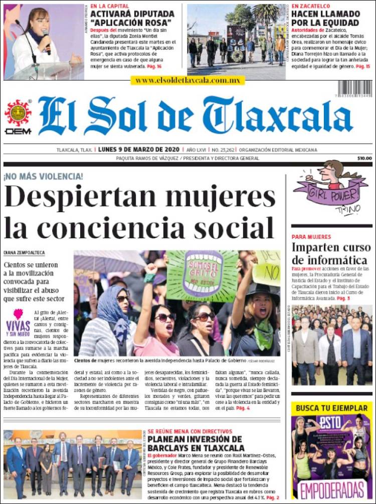 Portada de El Sol de Tlaxcala (México)