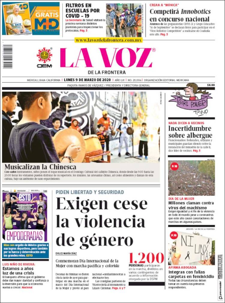 Portada de La Voz de la Frontera (México)