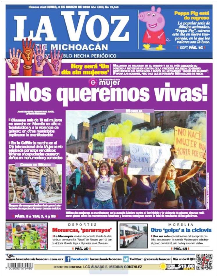 Portada de La Voz de Michoacán (México)