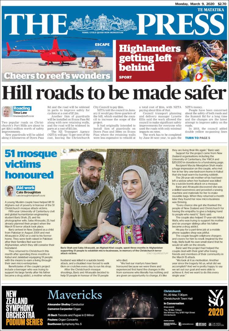 Portada de The Press (Nueva Zelanda)