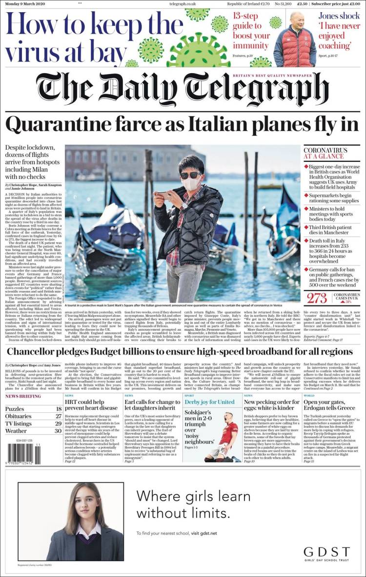 Portada de Daily Telegraph (Reino Unido)