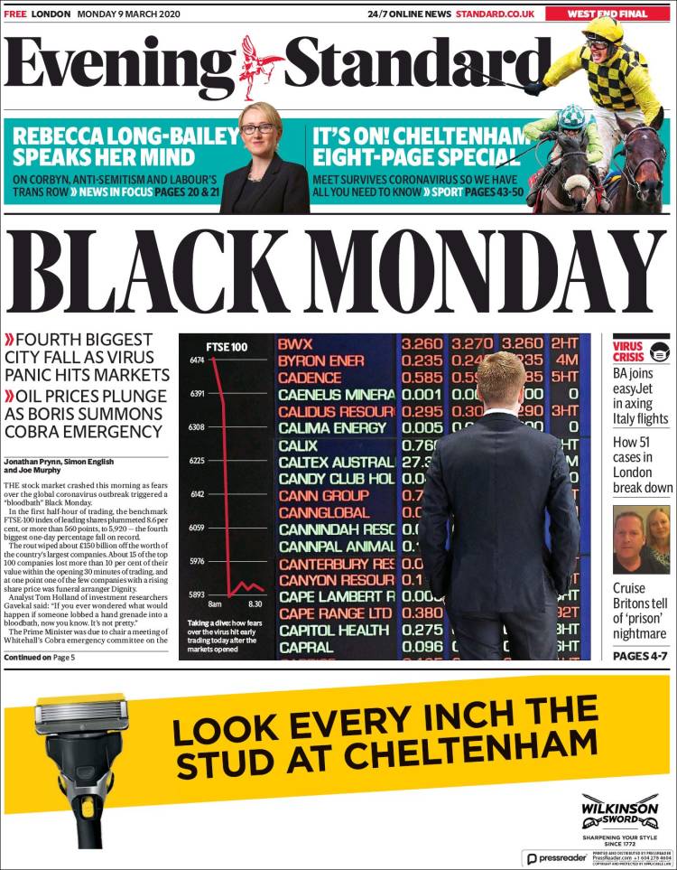 Portada de Evening Standard (Reino Unido)