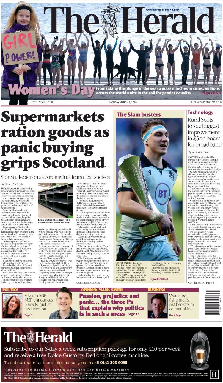 Portada de The Herald (Reino Unido)