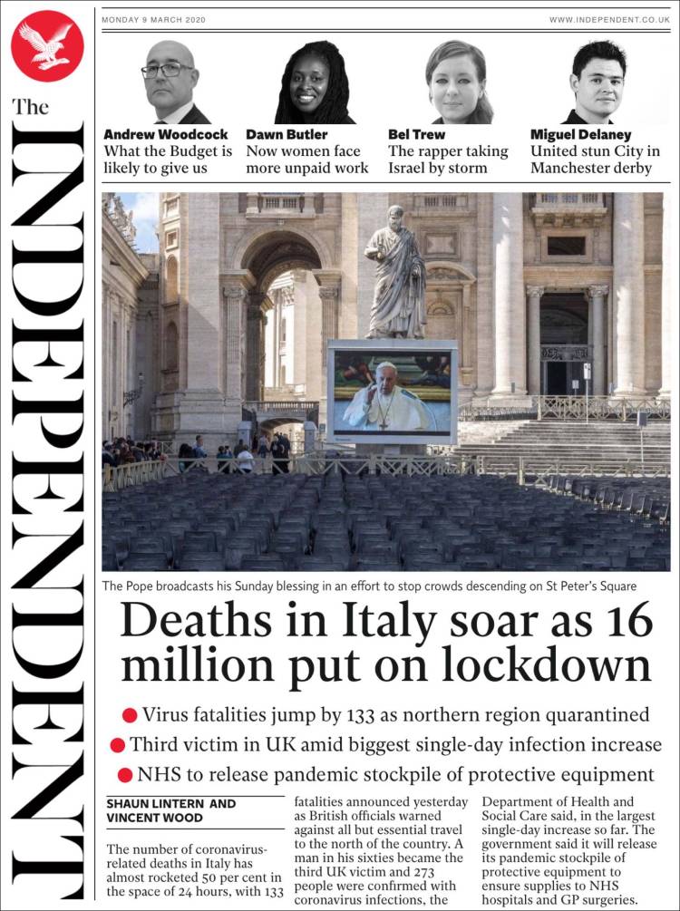 Portada de The Independent (Reino Unido)
