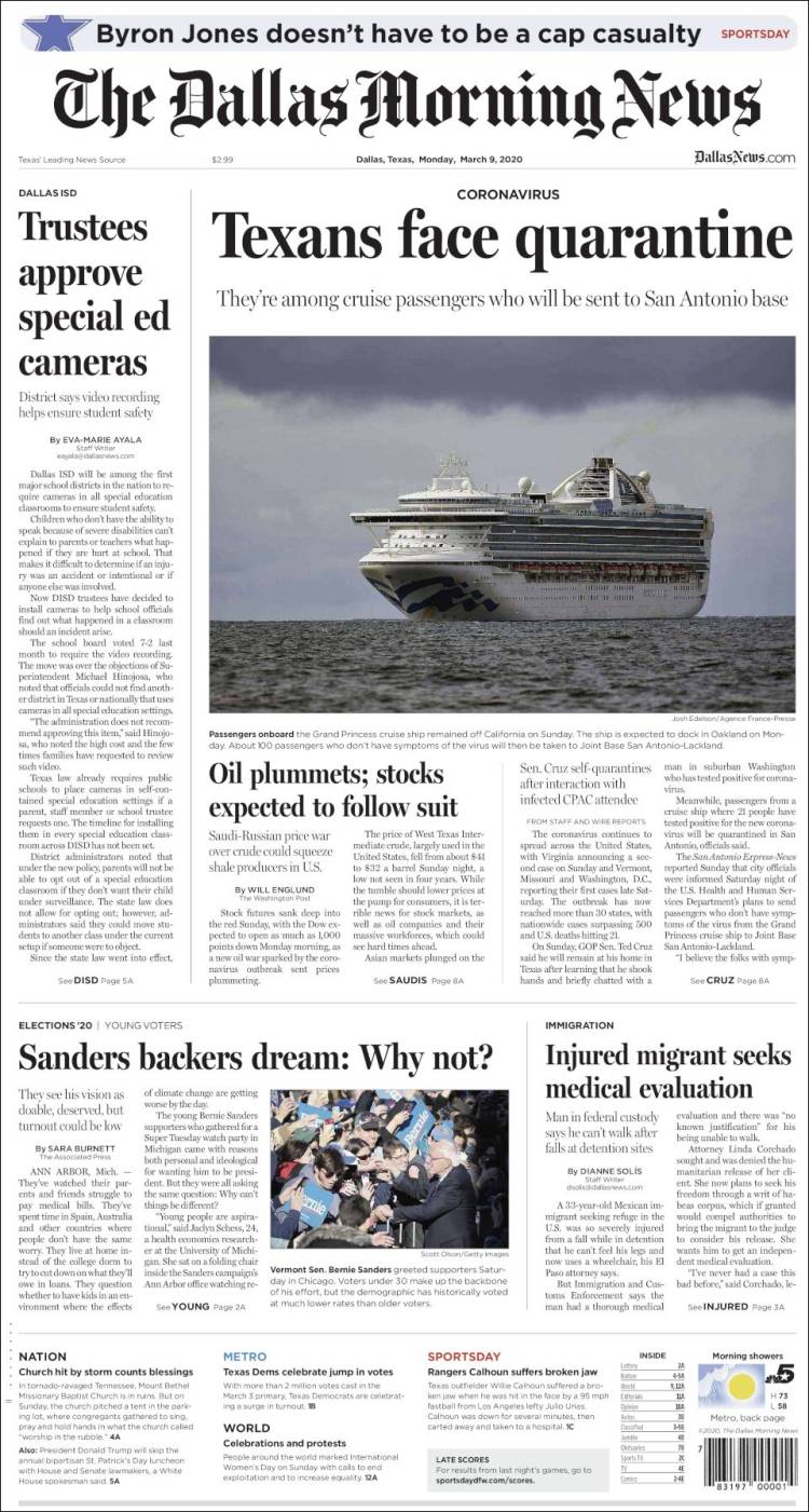 Portada de Dallas Morning News (USA)