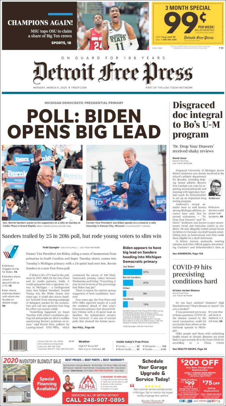 Portada de Detroit Free Press (USA)