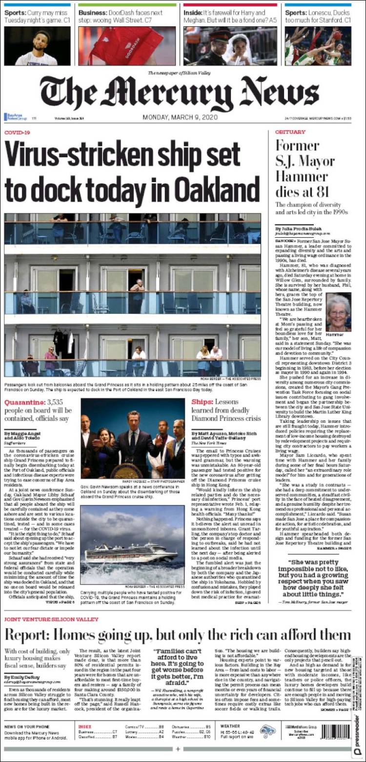 Portada de San Jose Mercury News (USA)