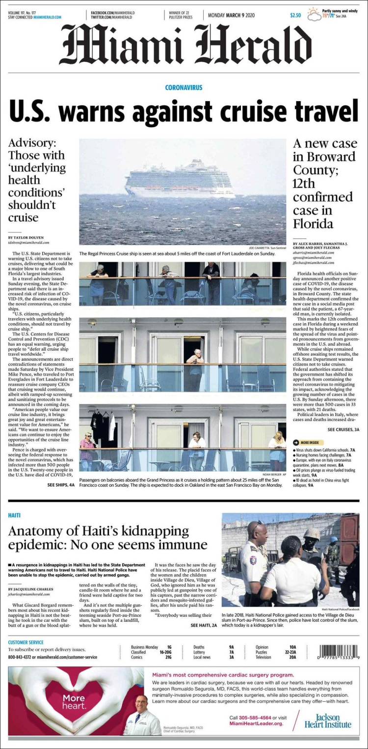 Portada de Miami Herald (USA)