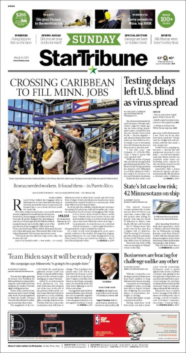 Portada de Star Tribune (USA)